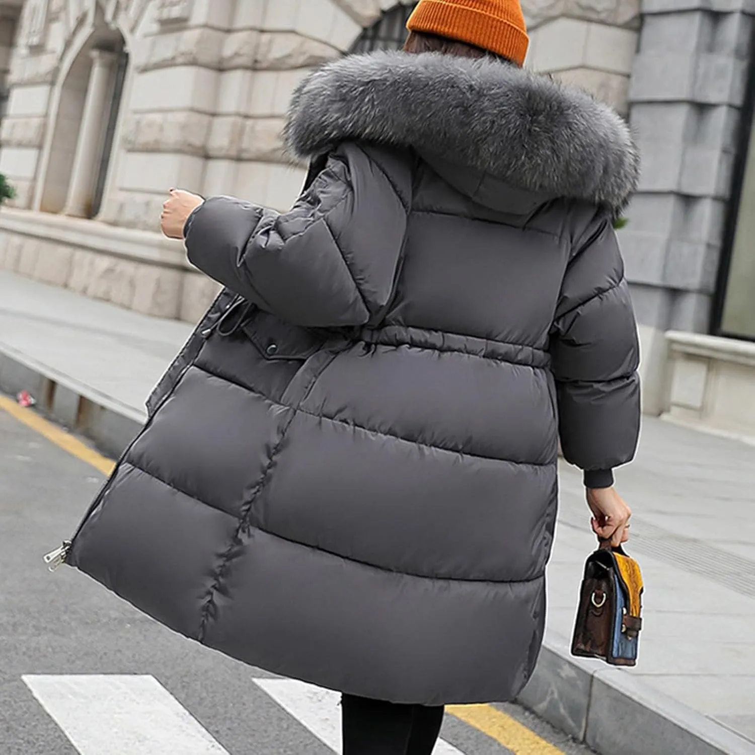Mmoneyake Winter Coats for Women Oversize Warm Parka Jackets Long Thickened Down Jacket Overcoat Outerwear with Fur Hood