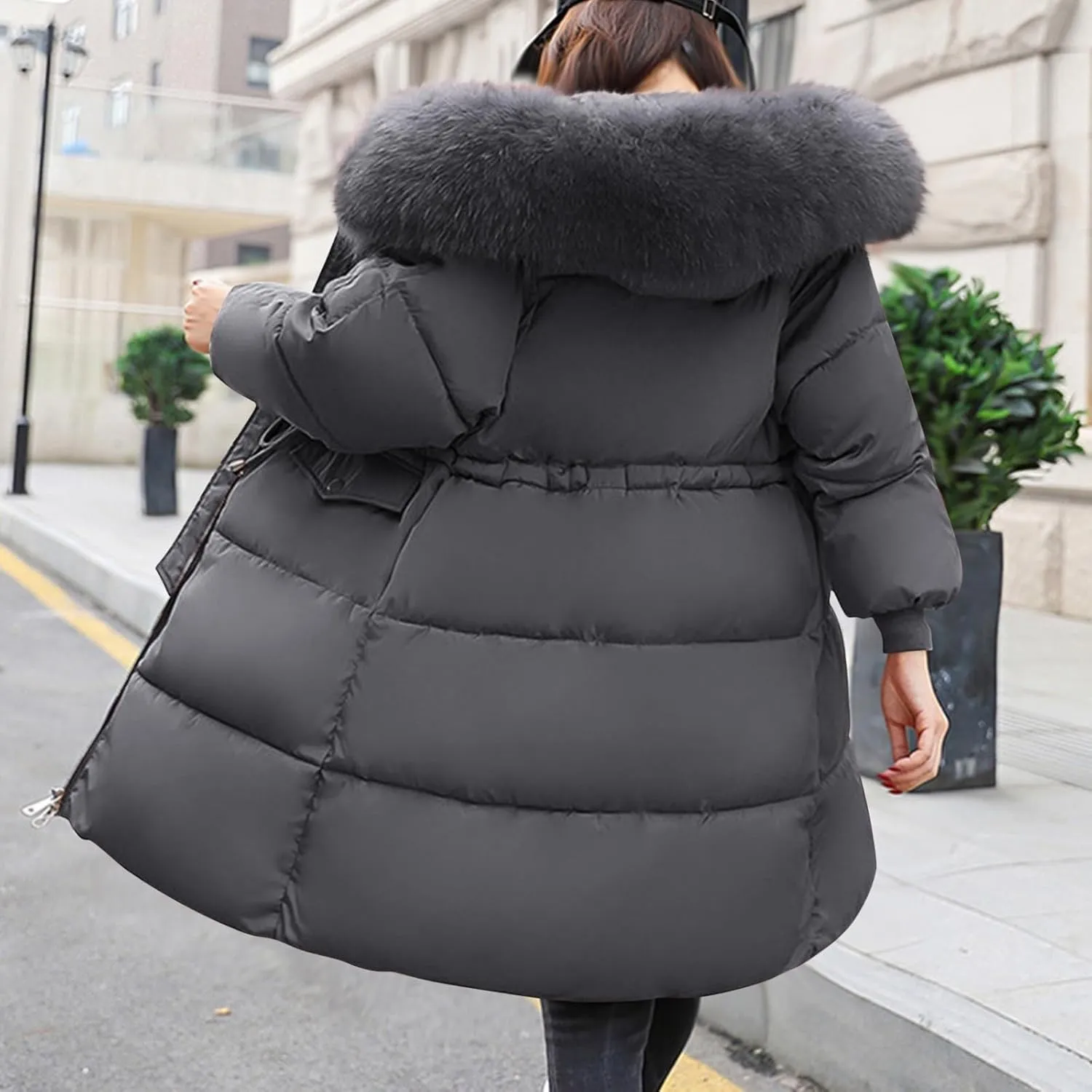 Mmoneyake Winter Coats for Women Oversize Warm Parka Jackets Long Thickened Down Jacket Overcoat Outerwear with Fur Hood
