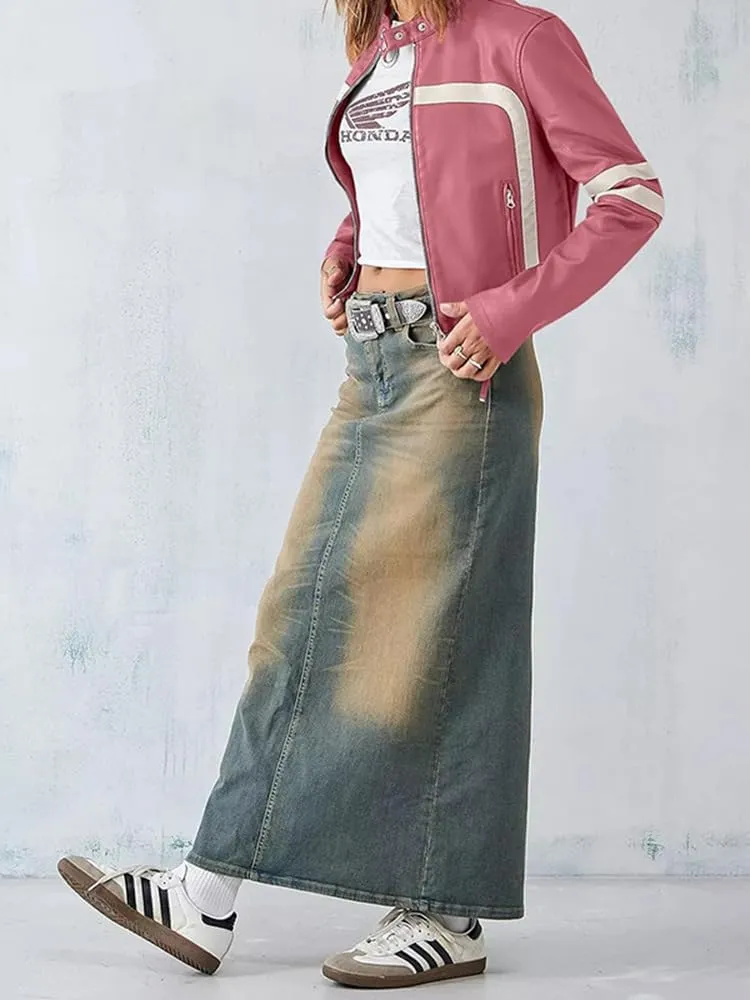 Molilove Leather Jacket Cropped Jacket Motorcycle Jacket for Women Zip Bomber Jacket Women Faux Leather Jacket with Pockets