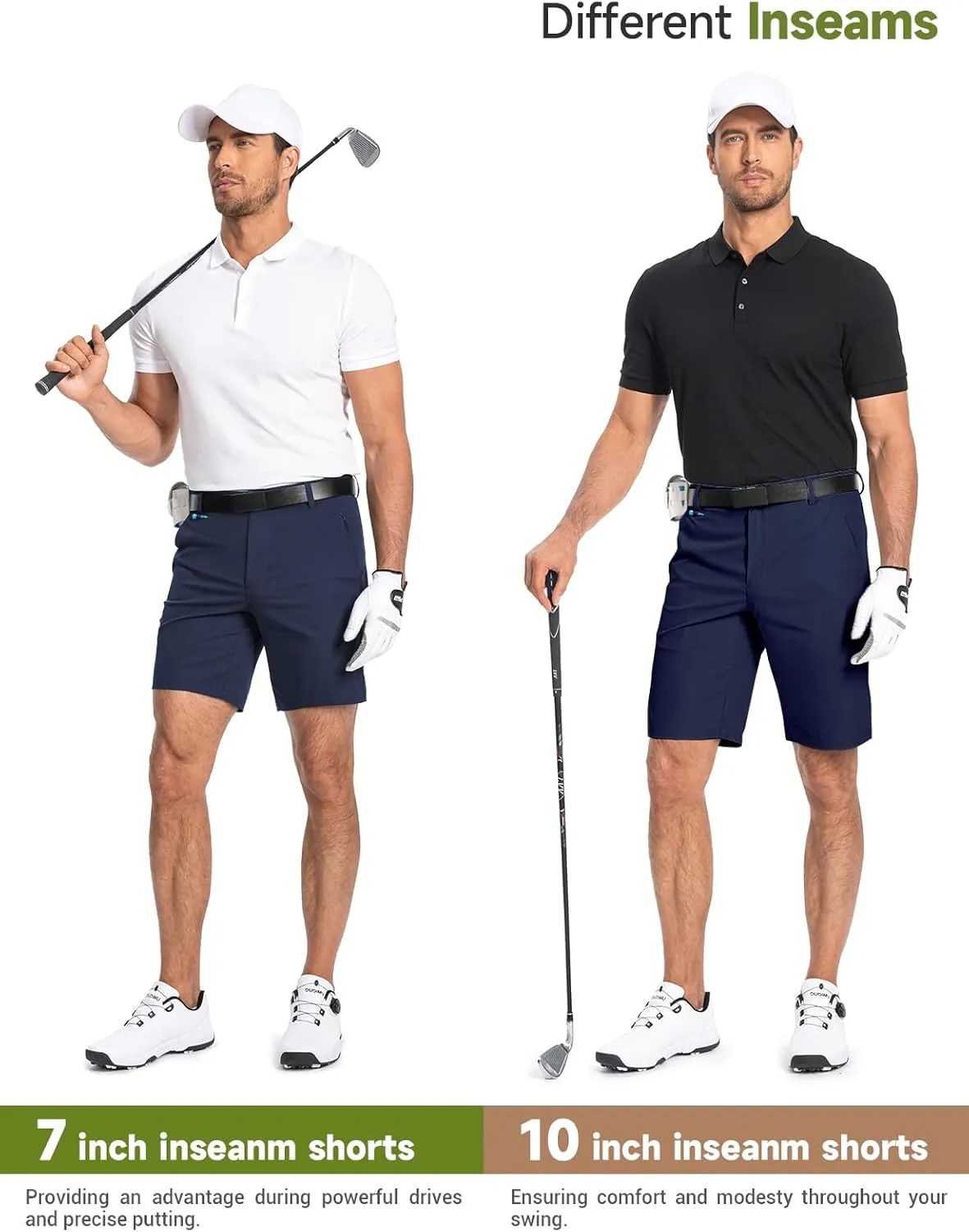 Moosehill Mens Golf Dress Casual Shorts 7" 10" Quick Dry Stretch Anti-Wrinkle Flat Front with 4 Pockets for Work Hybrid Chino