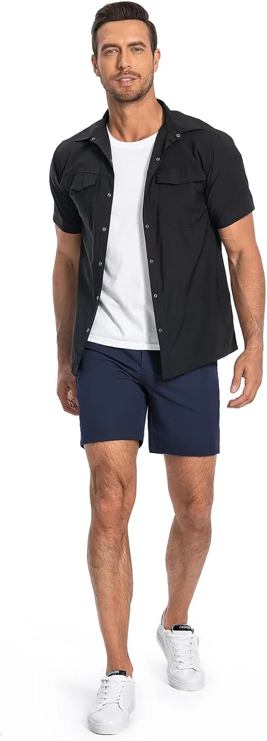 Moosehill Mens Golf Dress Casual Shorts 7" 10" Quick Dry Stretch Anti-Wrinkle Flat Front with 4 Pockets for Work Hybrid Chino