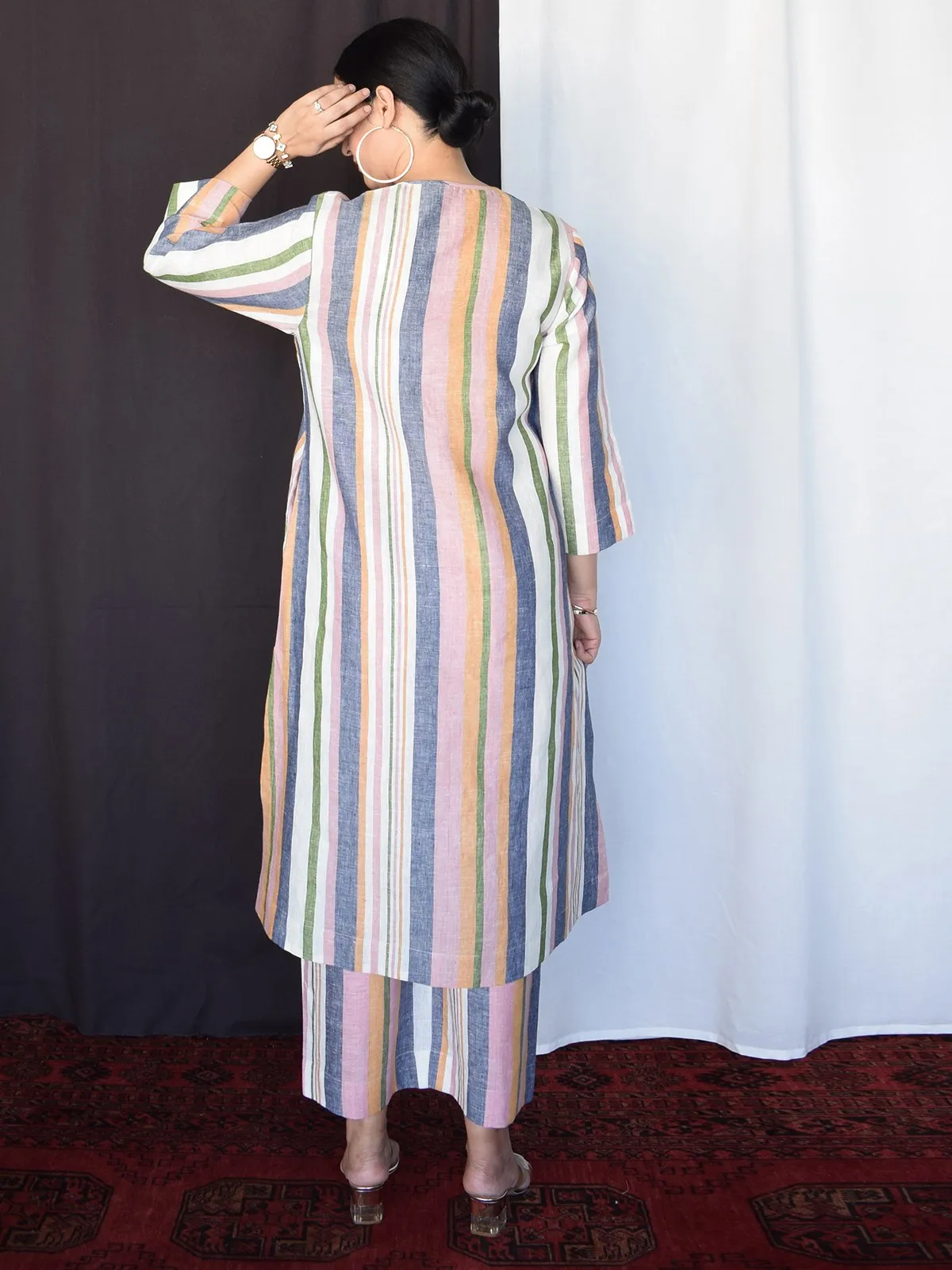 Multicolor Striped Linen Co-Ord Set