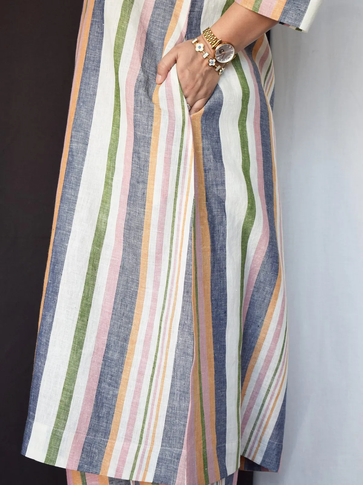 Multicolor Striped Linen Co-Ord Set