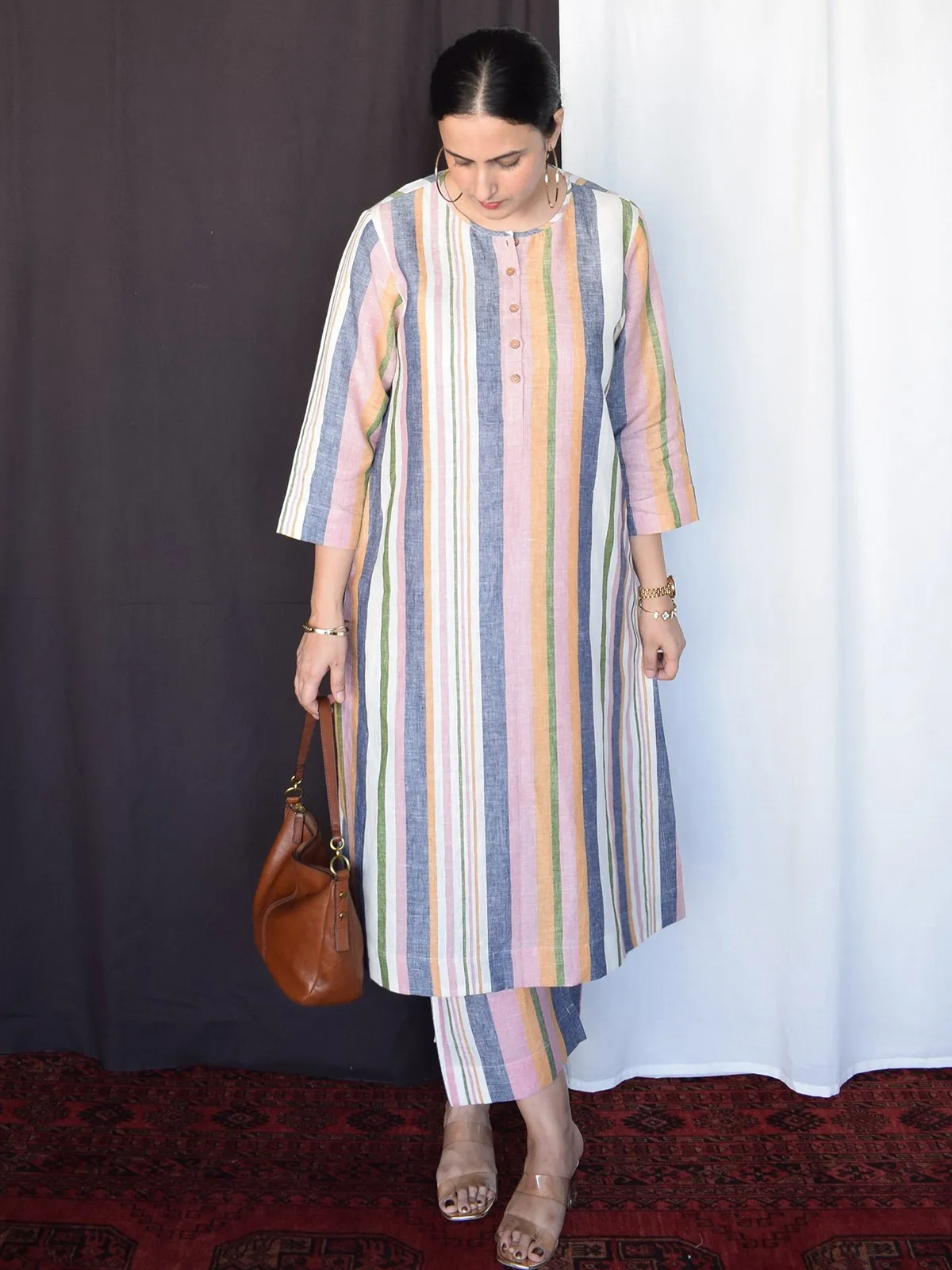 Multicolor Striped Linen Co-Ord Set