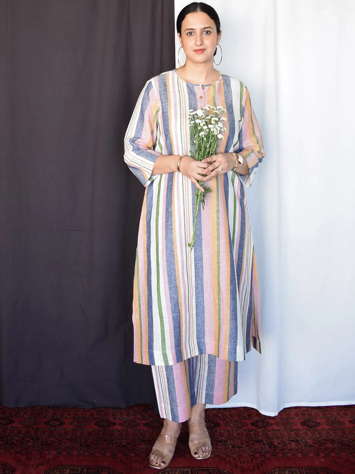 Multicolor Striped Linen Co-Ord Set