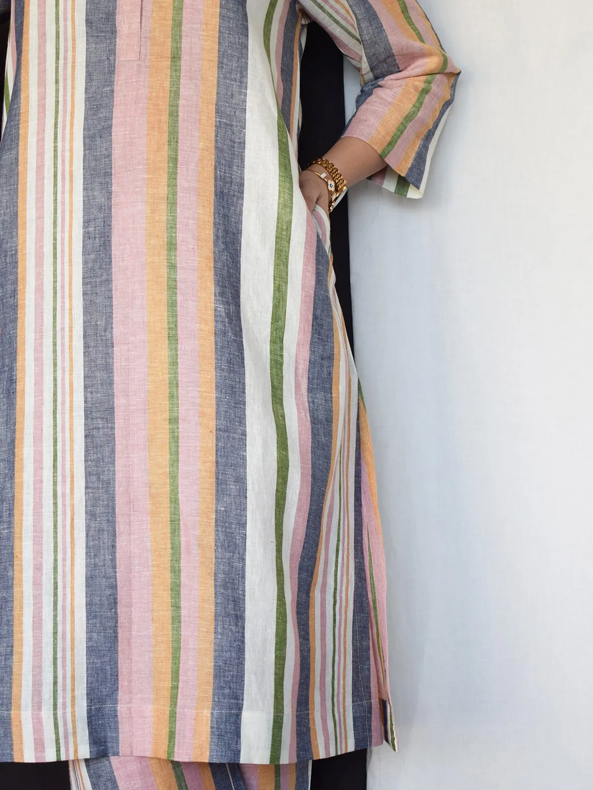 Multicolor Striped Linen Co-Ord Set
