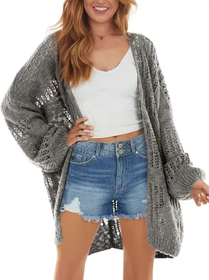 Newffr Womens Lightweight Crochet Oversized Cardigan Sweaters Kimono Boho Long Sleeve Open Front Knitted Cover Ups