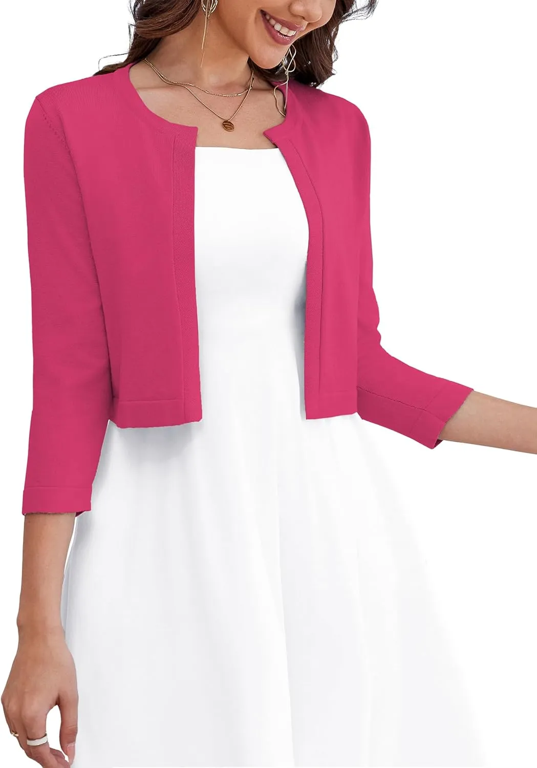 OmicGot Women's 3/4 Sleeve Open Front Knit Cropped Bolero Shrug Cardigan Sweater for Women S-XL