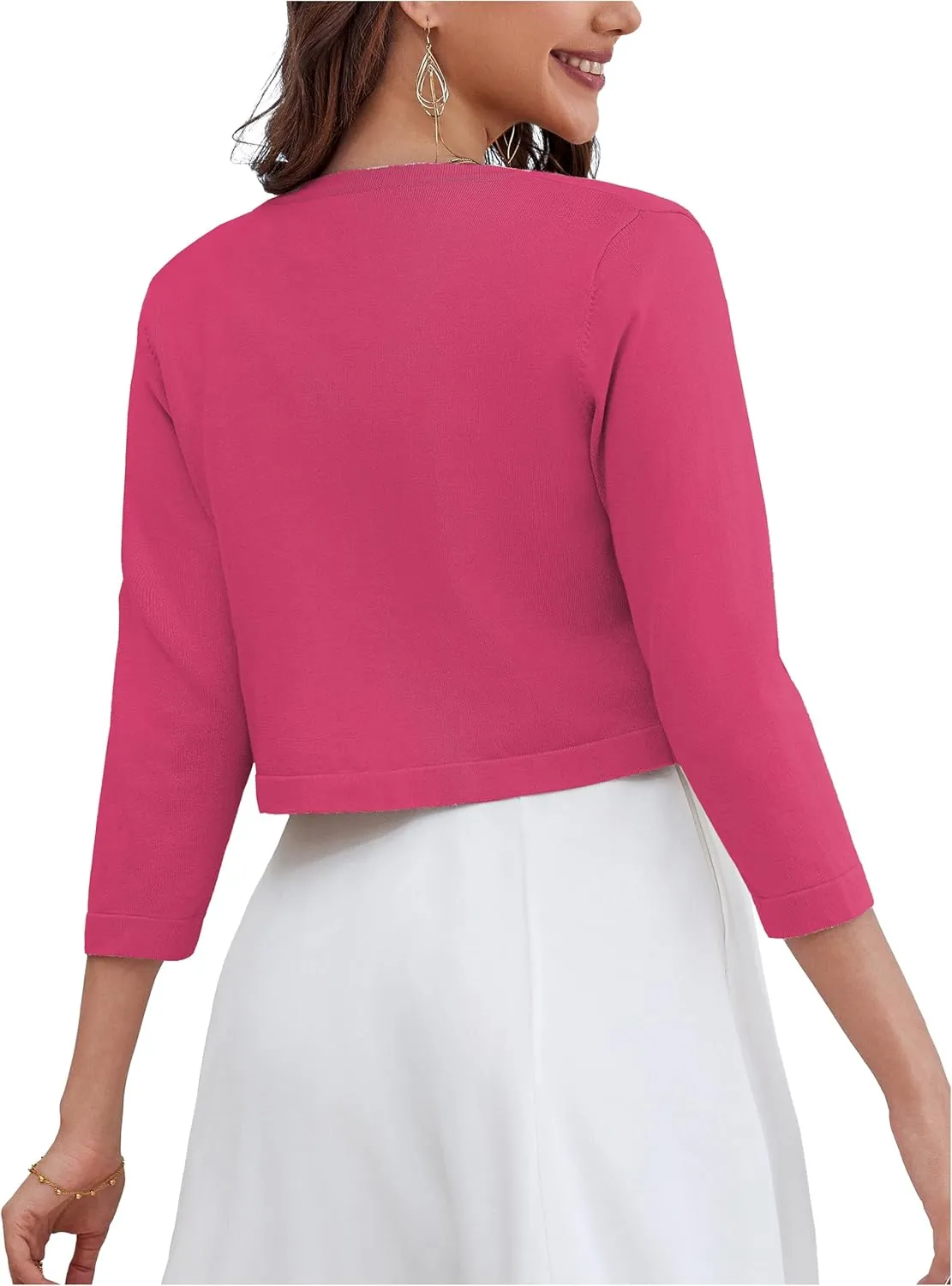 OmicGot Women's 3/4 Sleeve Open Front Knit Cropped Bolero Shrug Cardigan Sweater for Women S-XL