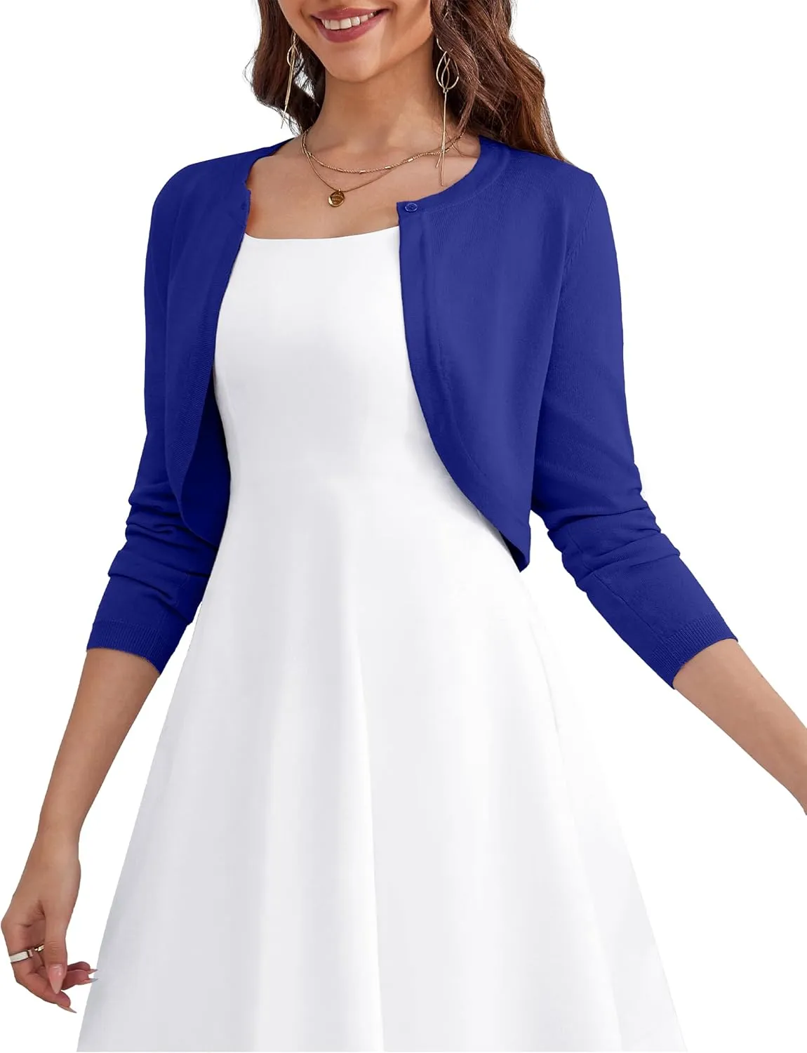 OmicGot Women's Long Sleeve Cardigan Knit Sweaters Cropped Open Front Bolero Shrug for Dresses S-XL