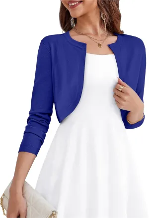 OmicGot Women's Long Sleeve Cardigan Knit Sweaters Cropped Open Front Bolero Shrug for Dresses S-XL
