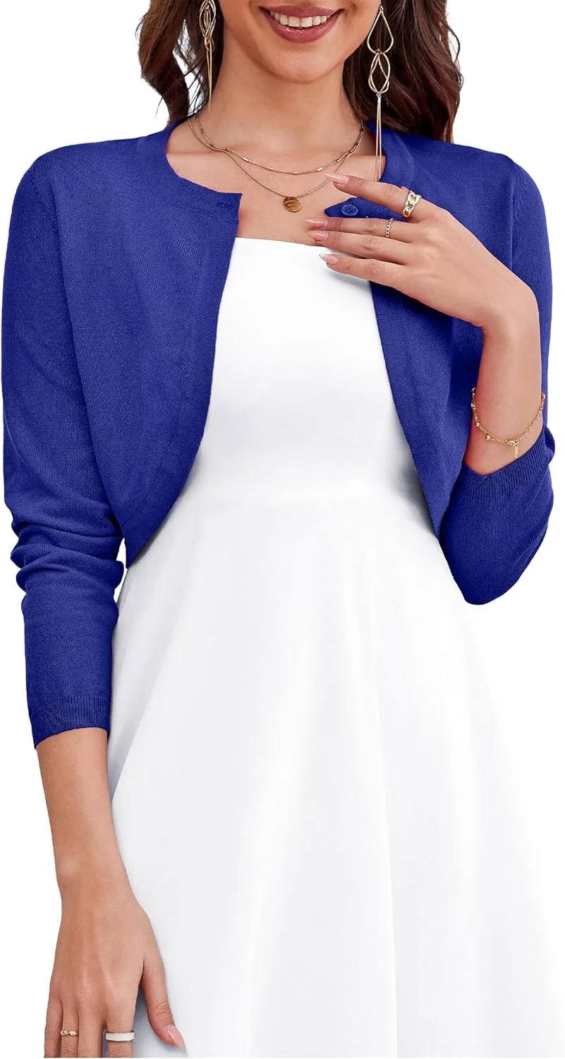 OmicGot Women's Long Sleeve Cardigan Knit Sweaters Cropped Open Front Bolero Shrug for Dresses S-XL