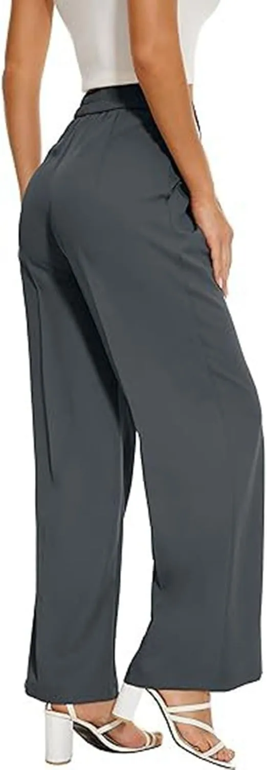 Pants for Women, High Waist Baggy Trousers Straight Leg Slacks Wide Leg Pants