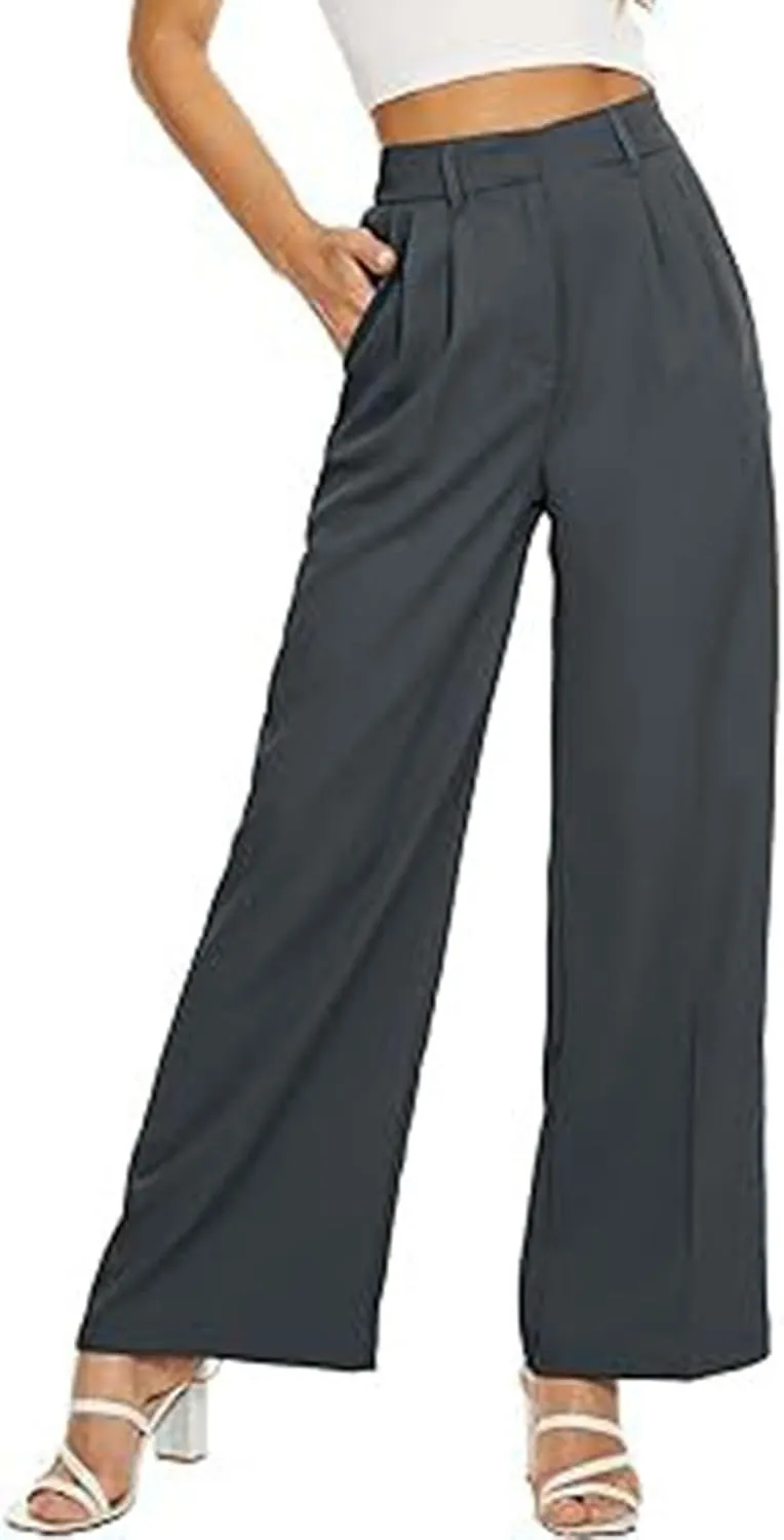 Pants for Women, High Waist Baggy Trousers Straight Leg Slacks Wide Leg Pants