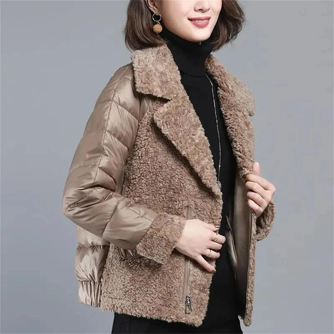 Patchwork Down Cotton Short Jacket Female Thick Warm Slim Zipper Padded Parkas Elegant Winter Coat Clothes