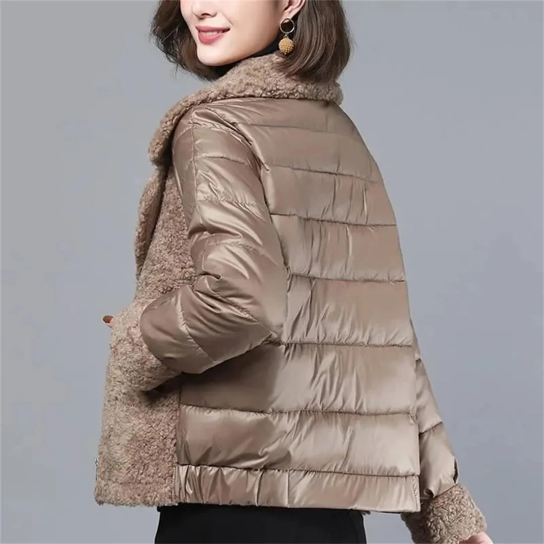 Patchwork Down Cotton Short Jacket Female Thick Warm Slim Zipper Padded Parkas Elegant Winter Coat Clothes
