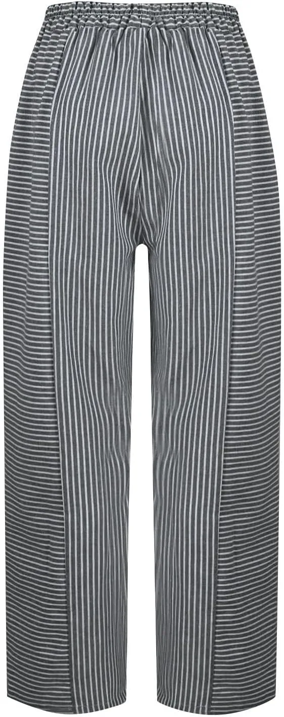 Petite Linen Pants for Women Geometric Texture Cotton Linen Casual Pants Loose Fit Drawstring Trousers with Pockets
