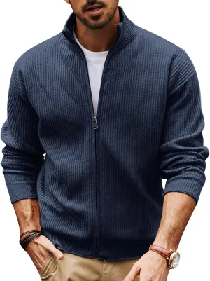 PJ PAUL JONES Mens Cardigan Sweaters Full Zip Up Knitted Casual Warm Slim Fit Knit Cardigans Navy Blue L