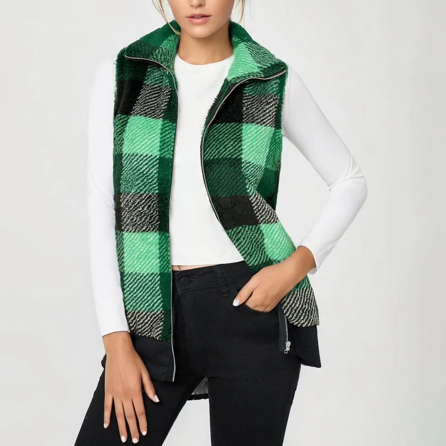 Plaid Jacket for Women Fleece Casual Cardigan Fall Plush Vest Thermal Vests Thick Winter Coats Outwear 2025 Shackets