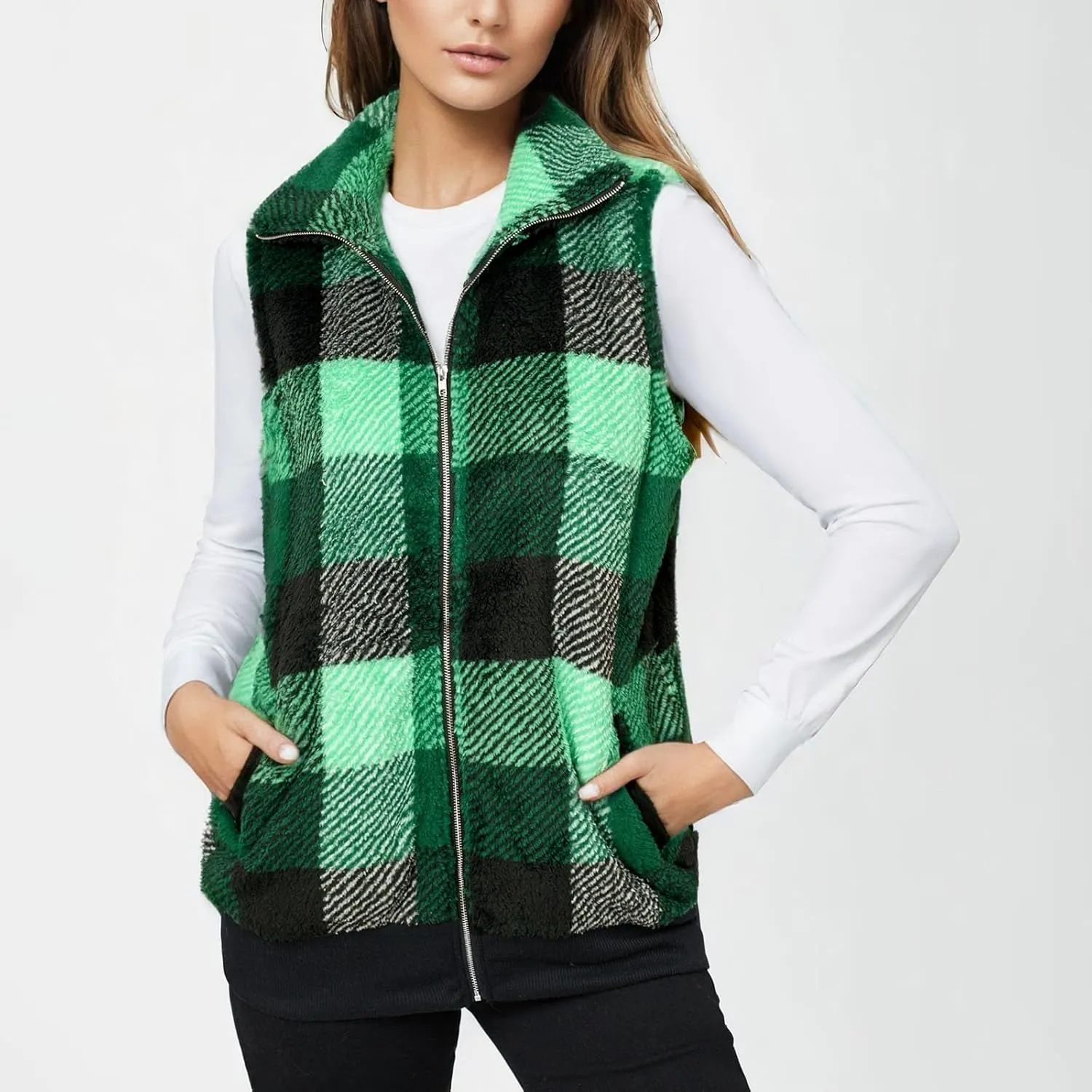 Plaid Jacket for Women Fleece Casual Cardigan Fall Plush Vest Thermal Vests Thick Winter Coats Outwear 2025 Shackets