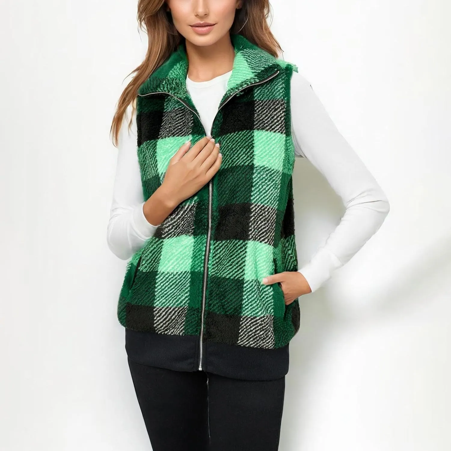Plaid Jacket for Women Fleece Casual Cardigan Fall Plush Vest Thermal Vests Thick Winter Coats Outwear 2025 Shackets