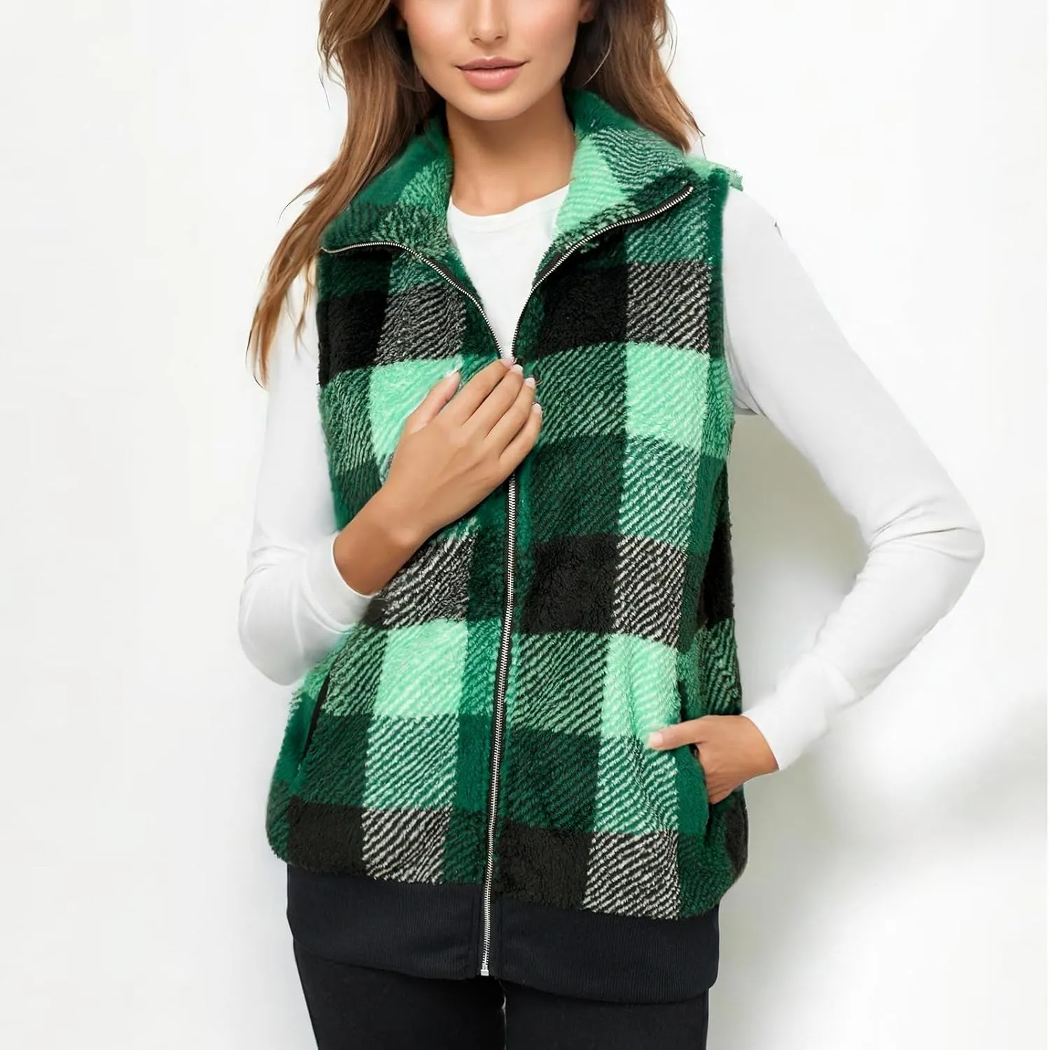 Plaid Jacket for Women Fleece Casual Cardigan Fall Plush Vest Thermal Vests Thick Winter Coats Outwear 2025 Shackets