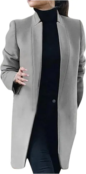 Plus Size Business Cardigans for Women Wool Blend Trench Coats Open Front Stand Collar Long Sleeve Casual Outerwear