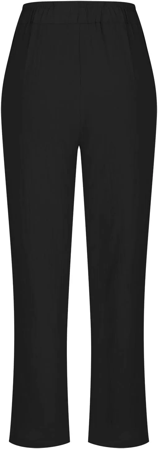 Plus Size Casual Pants for Women, Cotton Linen Lightweight Breathable Tapered Trousers Drawstring Elastic Waist Slack