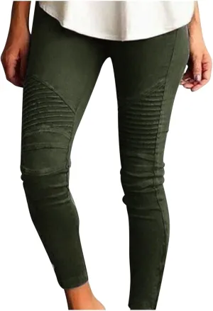 Plus Size Leggings for Women High Waisted Side Zipper Ruched Yoga Pants Casual Moto Biker Pull On Skinny Pants