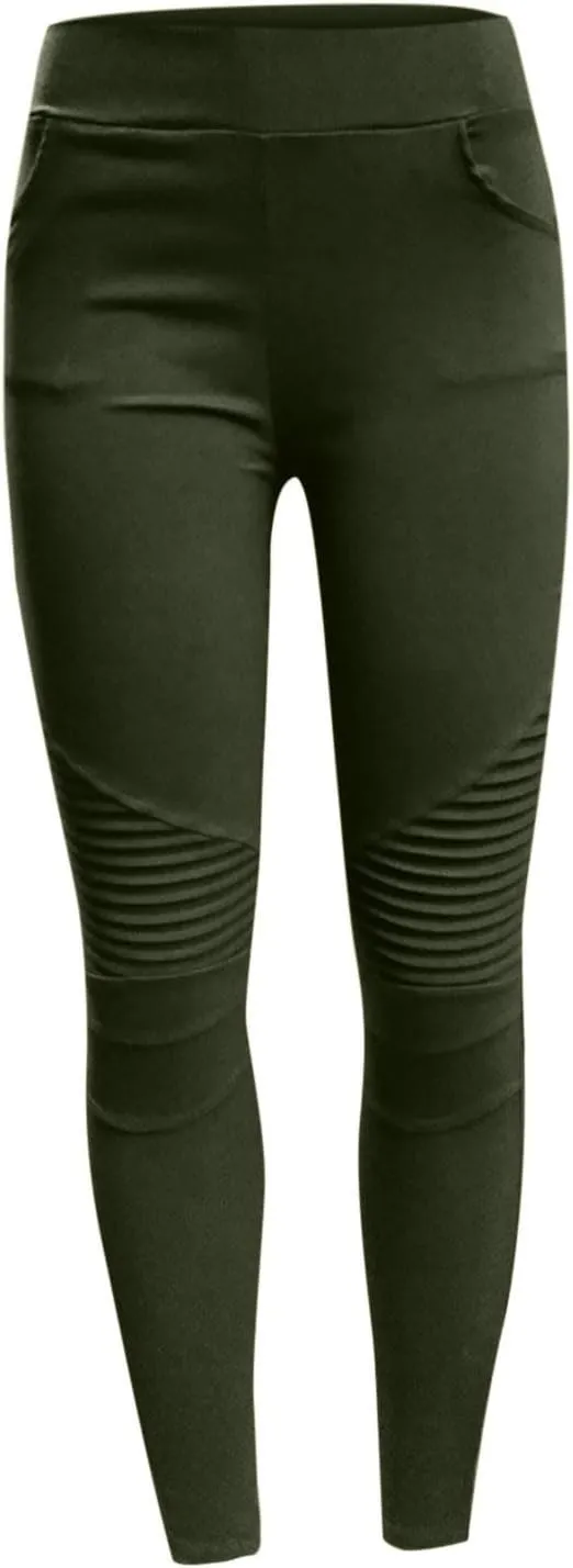 Plus Size Leggings for Women High Waisted Side Zipper Ruched Yoga Pants Casual Moto Biker Pull On Skinny Pants