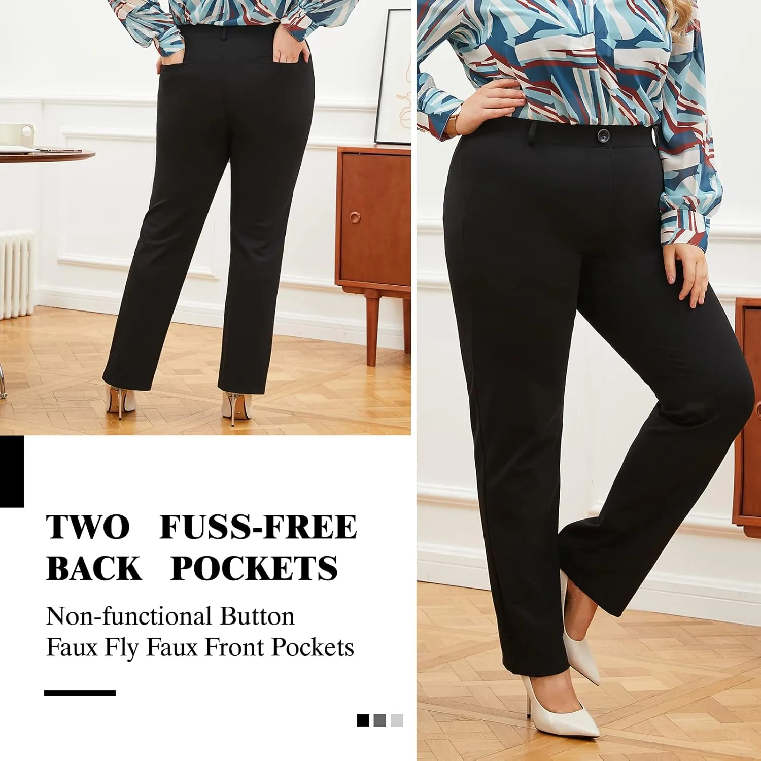 Plus Size Women's Straight-Leg Dress Pants - Slacks for Business Casual,Work Clothes for Office