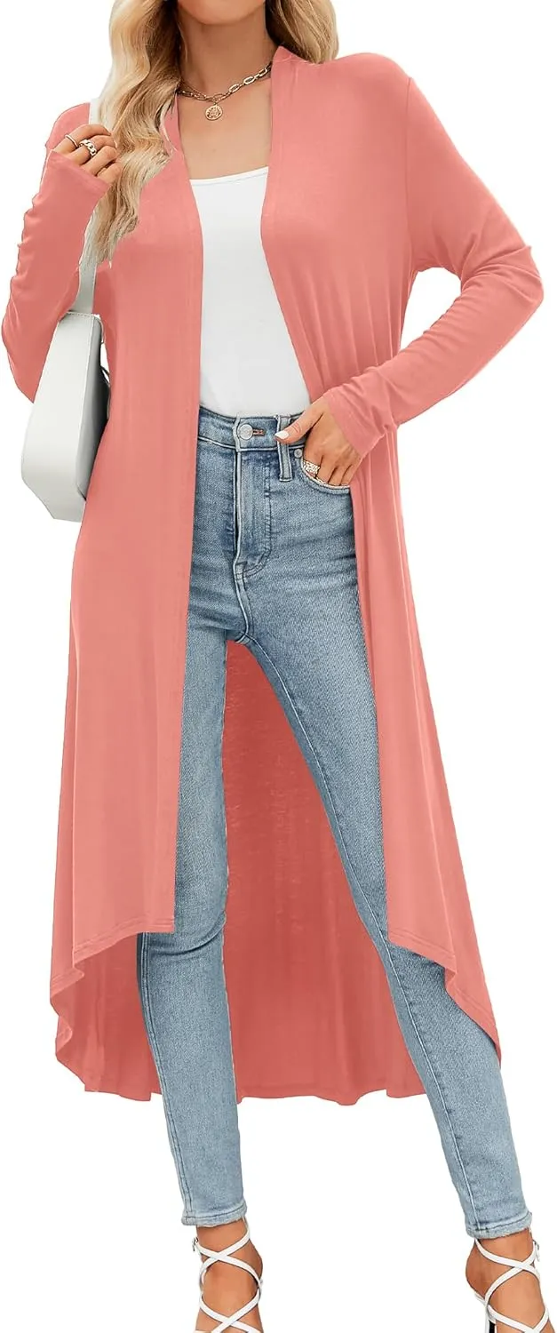 POGTMM Women's Casual Long Open Front Drape Lightweight Duster High Low Hem Maxi Long Sleeve Cardigan (S-3XL)