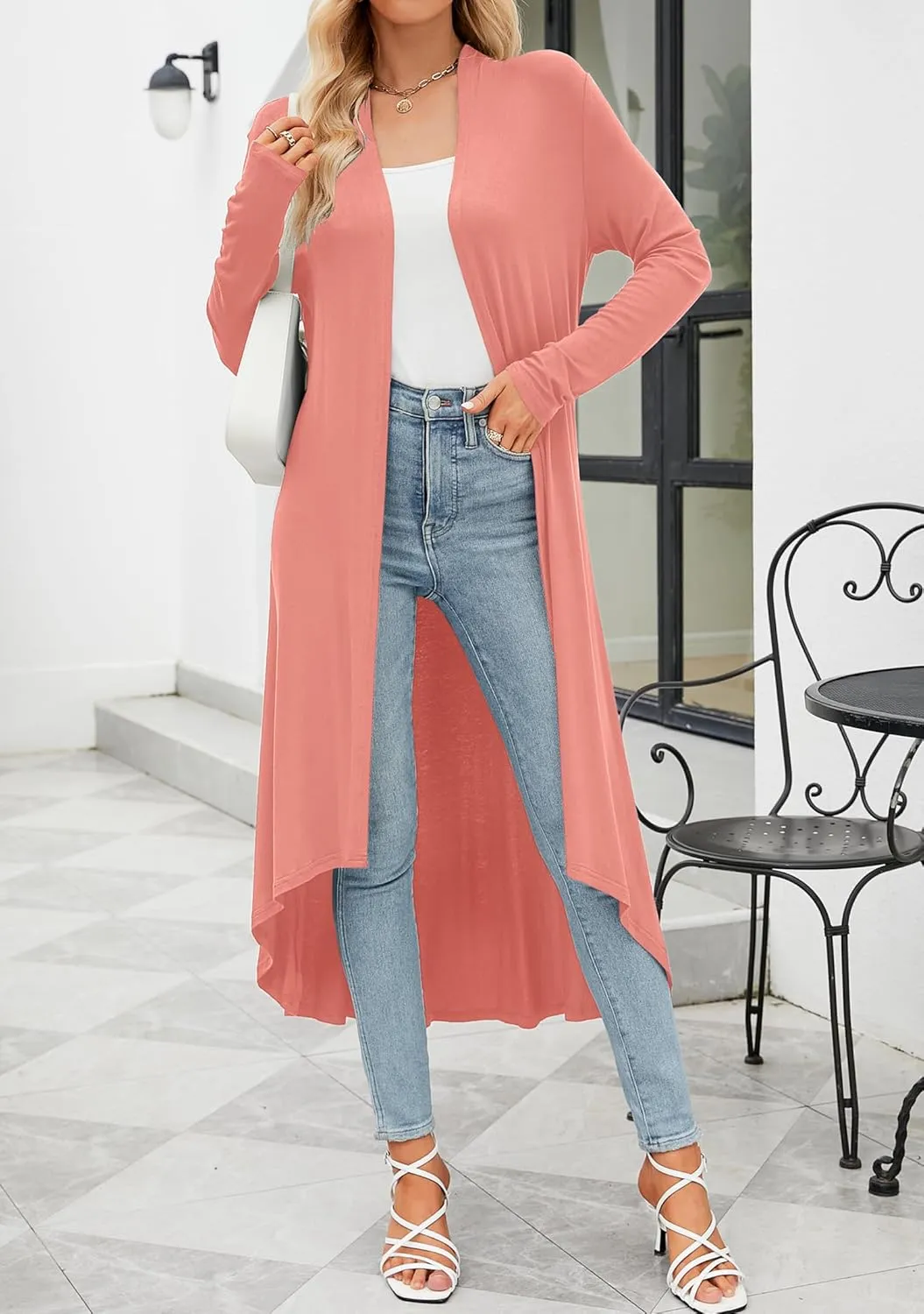 POGTMM Women's Casual Long Open Front Drape Lightweight Duster High Low Hem Maxi Long Sleeve Cardigan (S-3XL)
