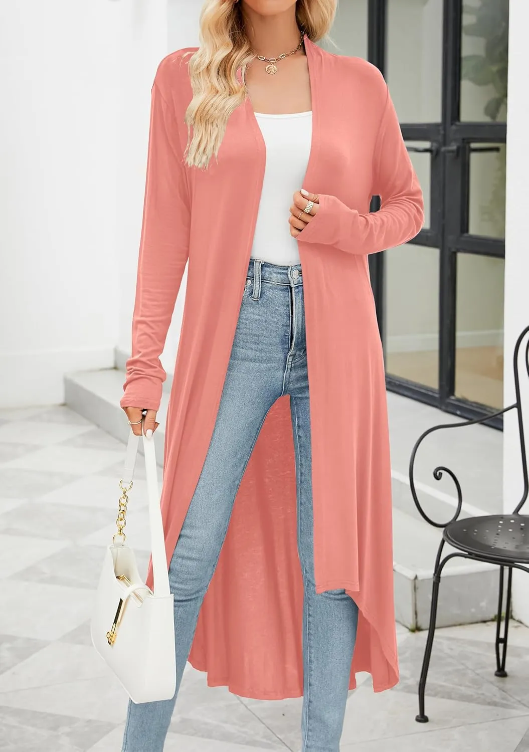 POGTMM Women's Casual Long Open Front Drape Lightweight Duster High Low Hem Maxi Long Sleeve Cardigan (S-3XL)