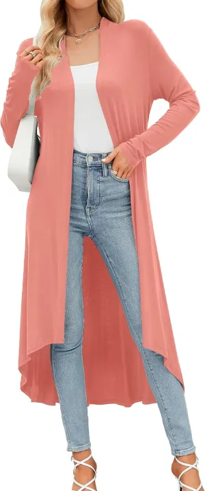 POGTMM Women's Casual Long Open Front Drape Lightweight Duster High Low Hem Maxi Long Sleeve Cardigan (S-3XL)