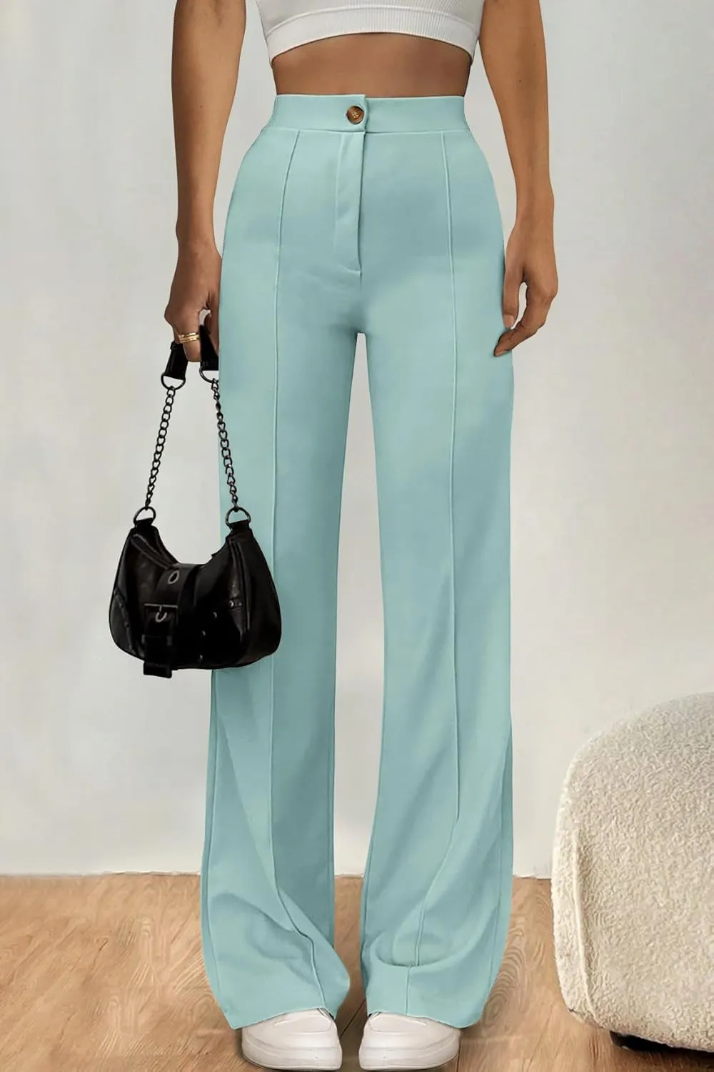 PRETTYGARDEN Straight Leg Pants Stretchy Button Business Casual Work Trousers Knit Elastic Waist Slacks