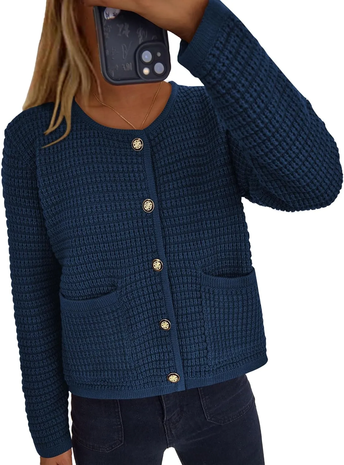PRETTYGARDEN Women's Knit Cardigan Sweaters Fall Fashion Long Sleeve Open Front Button Down Trendy Casual Sweater Jacket