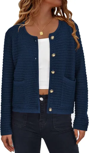 PRETTYGARDEN Women's Knit Cardigan Sweaters Fall Fashion Long Sleeve Open Front Button Down Trendy Casual Sweater Jacket