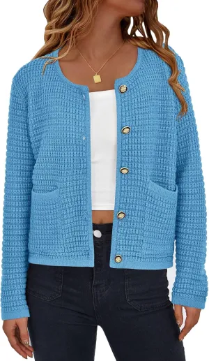 PRETTYGARDEN Women's Knit Cardigan Sweaters Fall Fashion Long Sleeve Open Front Button Down Trendy Casual Sweater Jacket