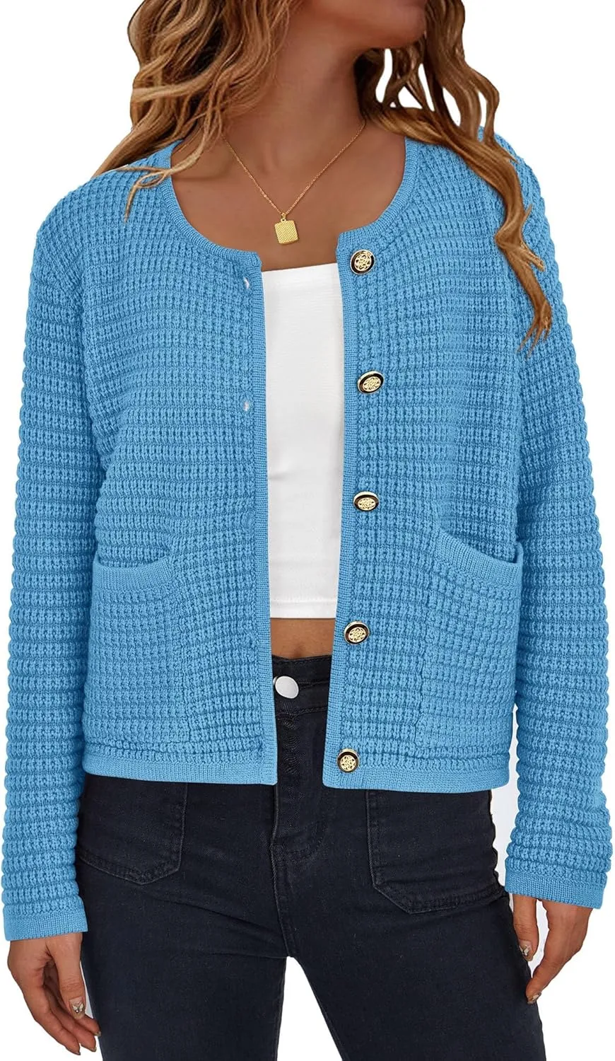 PRETTYGARDEN Women's Knit Cardigan Sweaters Fall Fashion Long Sleeve Open Front Button Down Trendy Casual Sweater Jacket