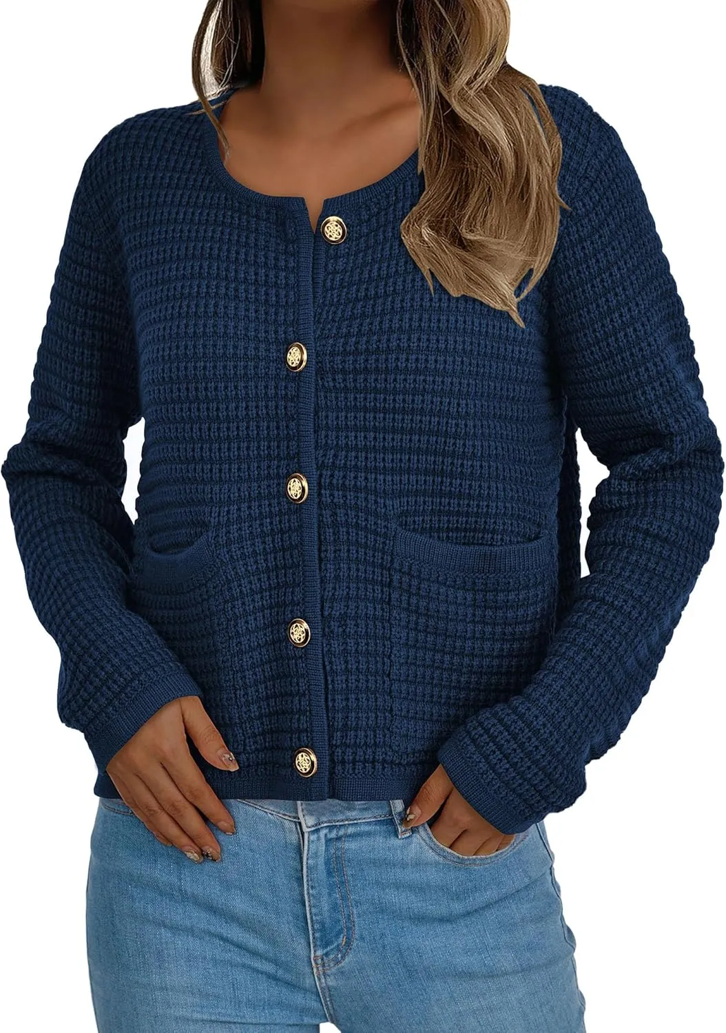 PRETTYGARDEN Women's Knit Cardigan Sweaters Fall Fashion Long Sleeve Open Front Button Down Trendy Casual Sweater Jacket