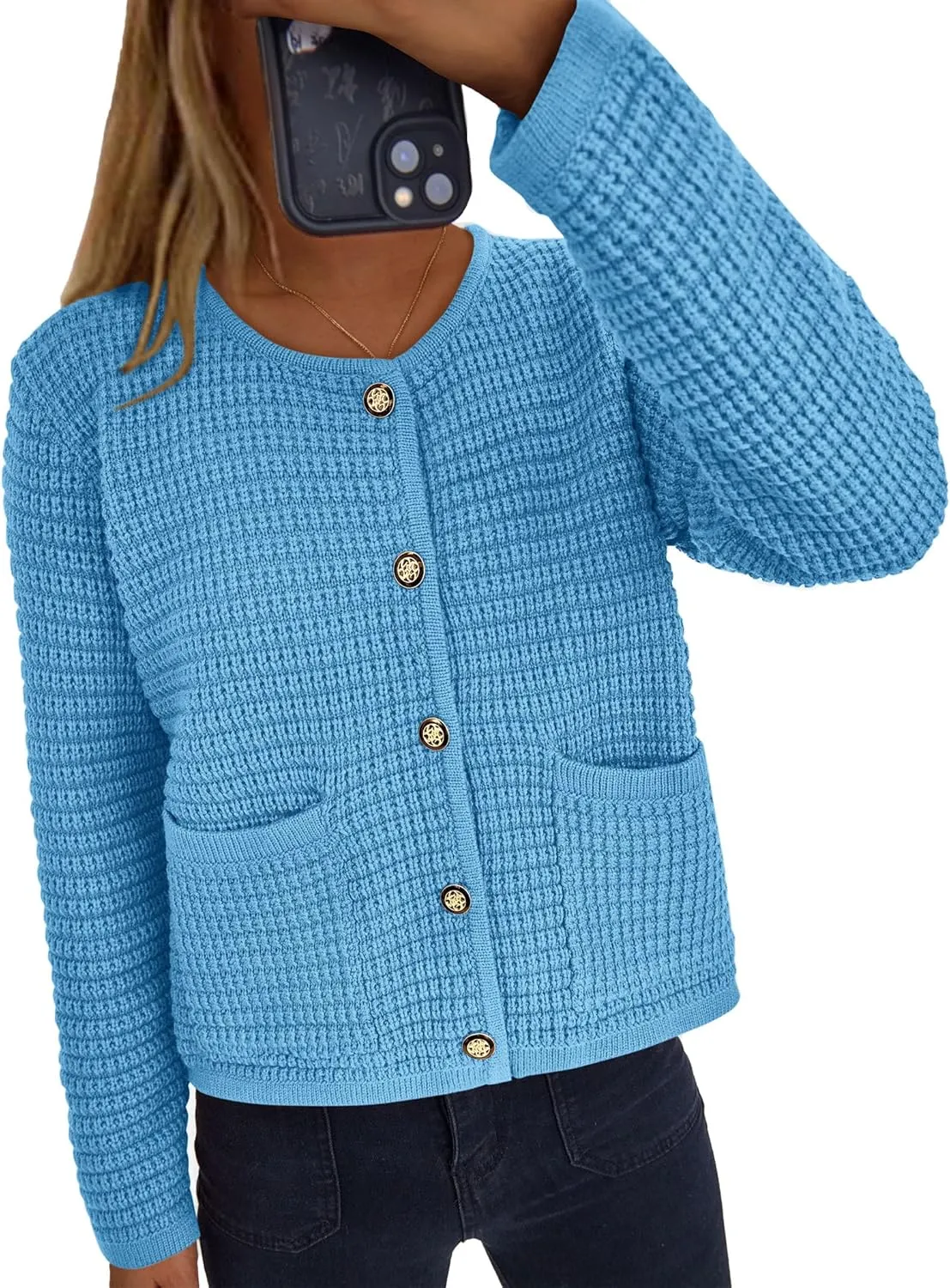 PRETTYGARDEN Women's Knit Cardigan Sweaters Fall Fashion Long Sleeve Open Front Button Down Trendy Casual Sweater Jacket