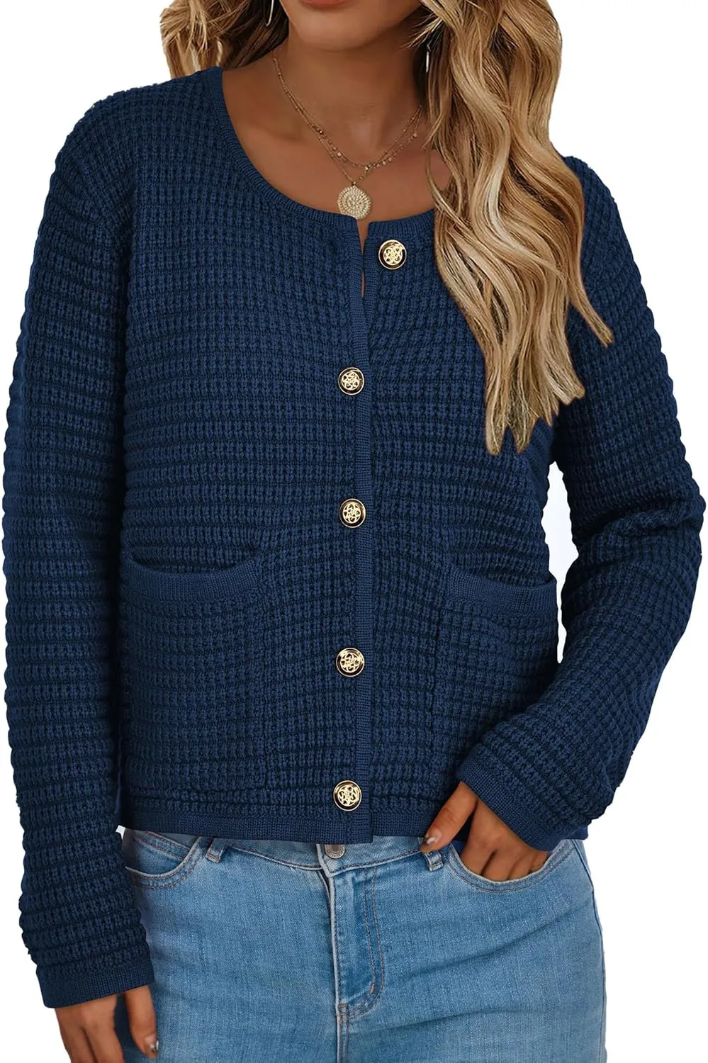 PRETTYGARDEN Women's Knit Cardigan Sweaters Fall Fashion Long Sleeve Open Front Button Down Trendy Casual Sweater Jacket