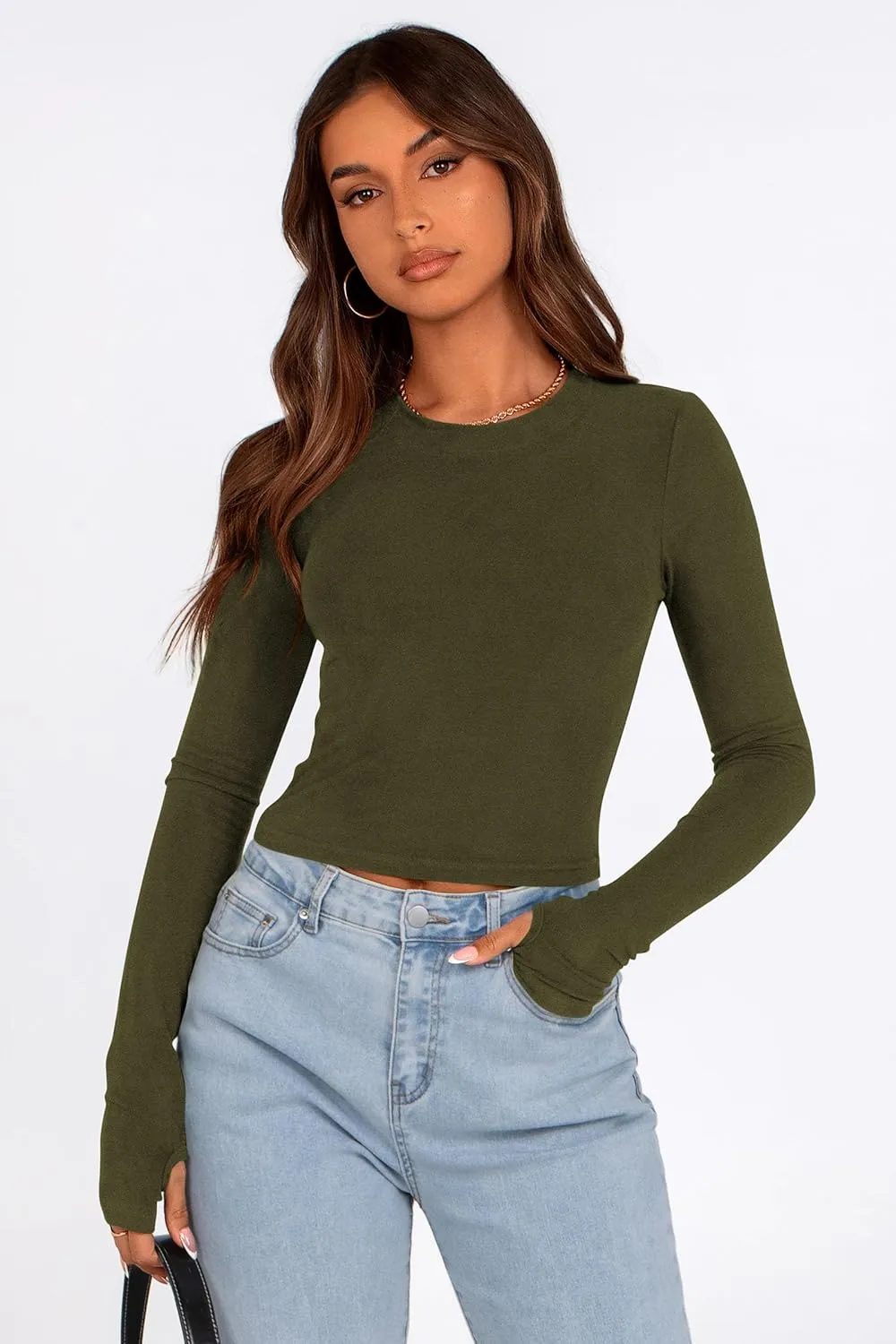 PRETTYGARDEN Women's Long Sleeve Crop Tops Y2K Spring Fall Fashion Clothes Basic Slim Fit Tee Shirts Blouse