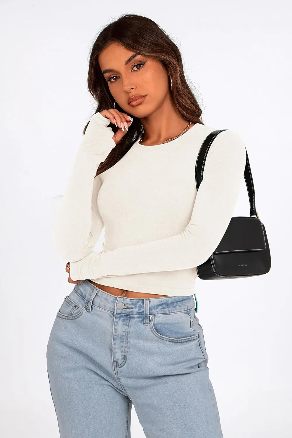 PRETTYGARDEN Women's Long Sleeve Crop Tops Y2K Spring Fall Fashion Clothes Basic Slim Fit Tee Shirts Blouse