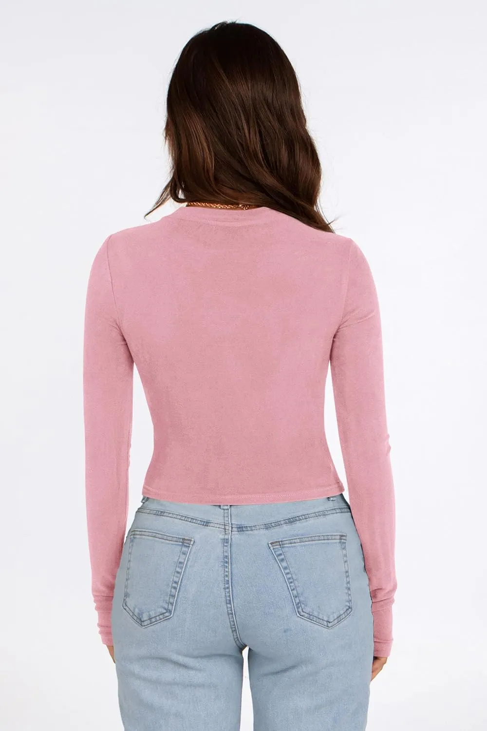 PRETTYGARDEN Women's Long Sleeve Crop Tops Y2K Spring Fall Fashion Clothes Basic Slim Fit Tee Shirts Blouse