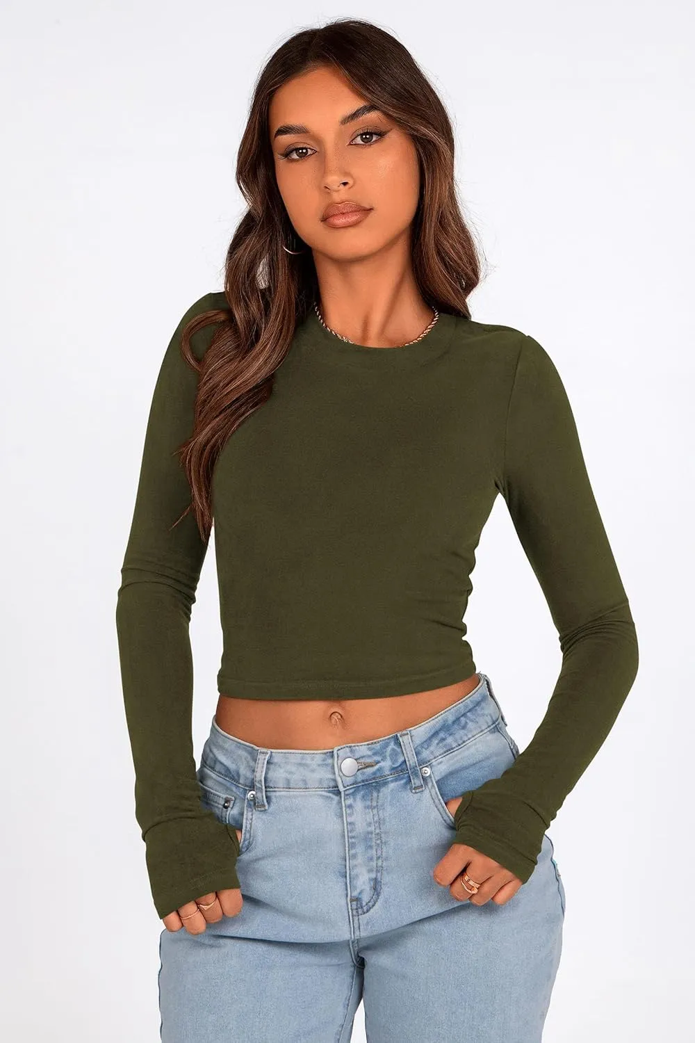 PRETTYGARDEN Women's Long Sleeve Crop Tops Y2K Spring Fall Fashion Clothes Basic Slim Fit Tee Shirts Blouse