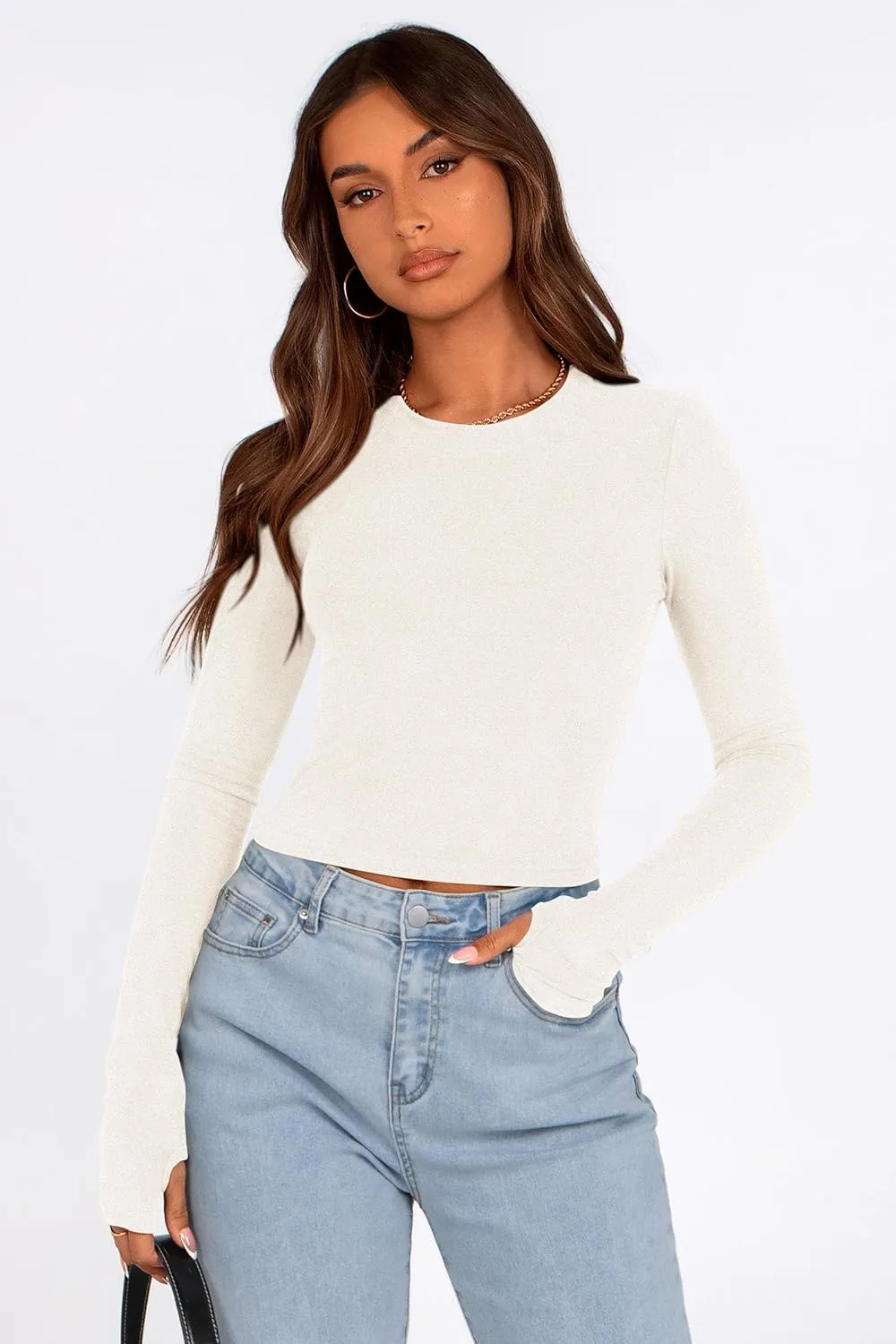 PRETTYGARDEN Women's Long Sleeve Crop Tops Y2K Spring Fall Fashion Clothes Basic Slim Fit Tee Shirts Blouse