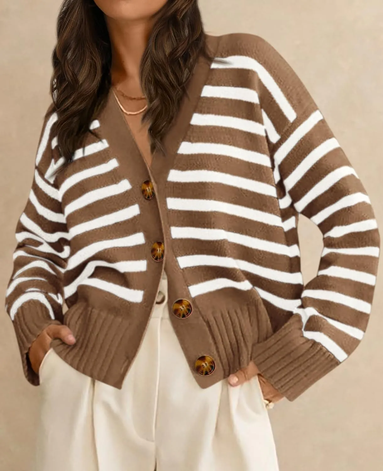 PRETTYGARDEN Women's Long Sleeve Striped Open Front Cardigan Sweaters Button Down Knit Lady Jackets 2025 Fall Outfits