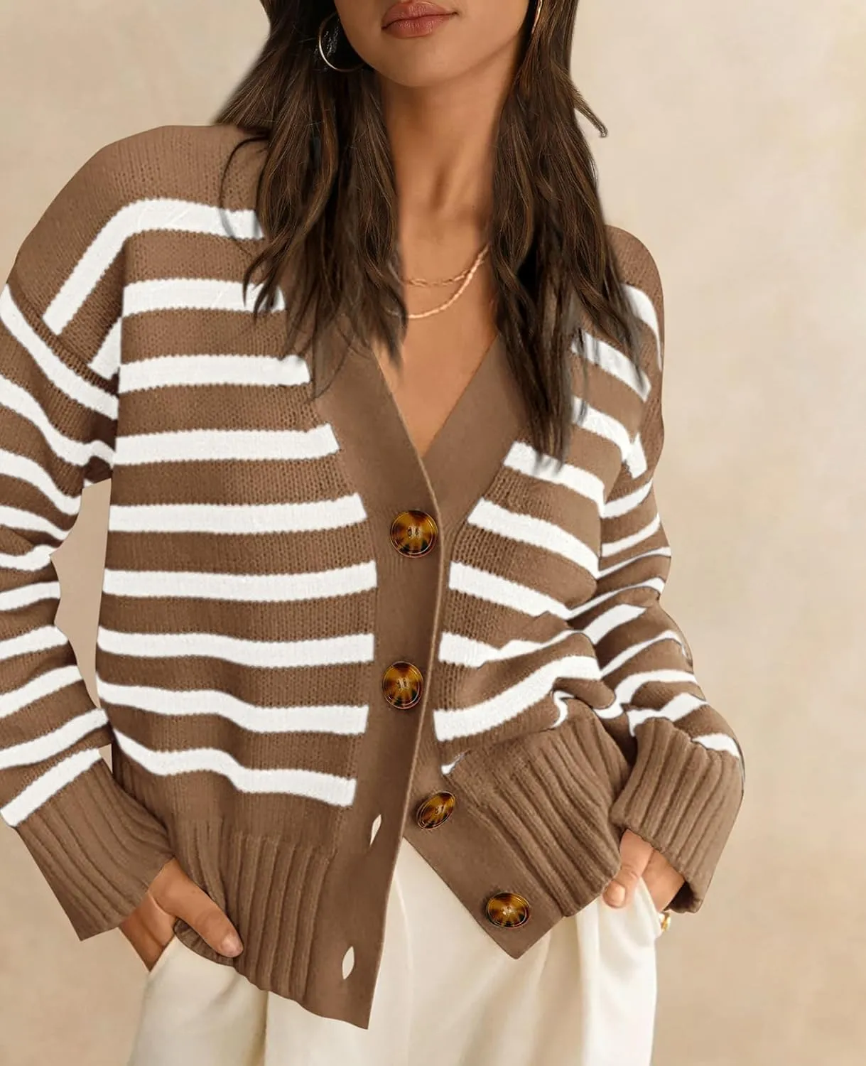 PRETTYGARDEN Women's Long Sleeve Striped Open Front Cardigan Sweaters Button Down Knit Lady Jackets 2025 Fall Outfits